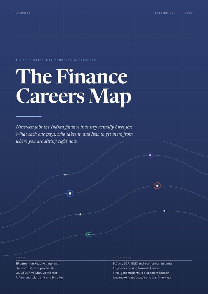 Cover of The Finance Careers Map, India Edition, a 46-page guide from OneQuest.